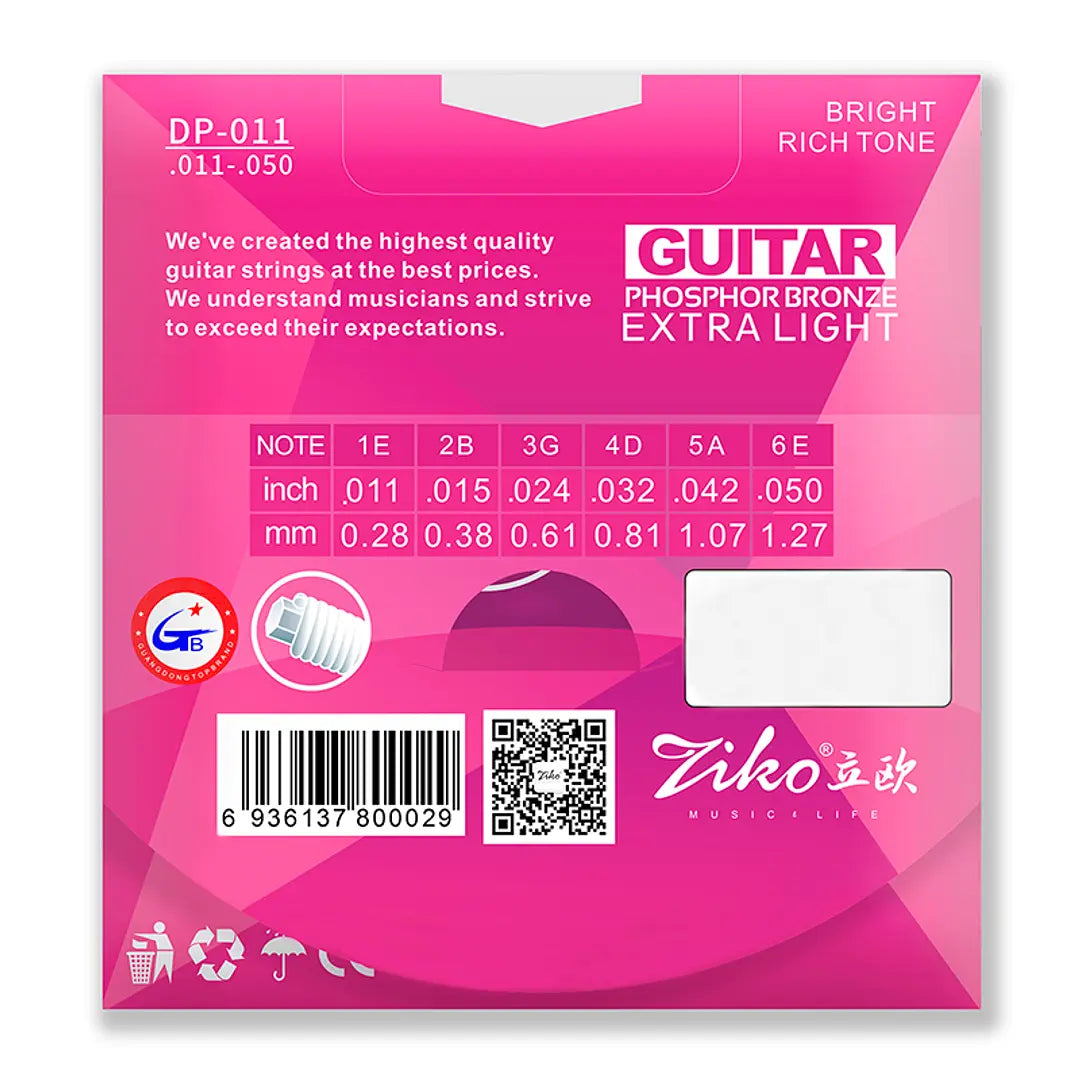 Cuerdas Guitarra Acústica Ziko .11 DP-011 Phosphor Bronze