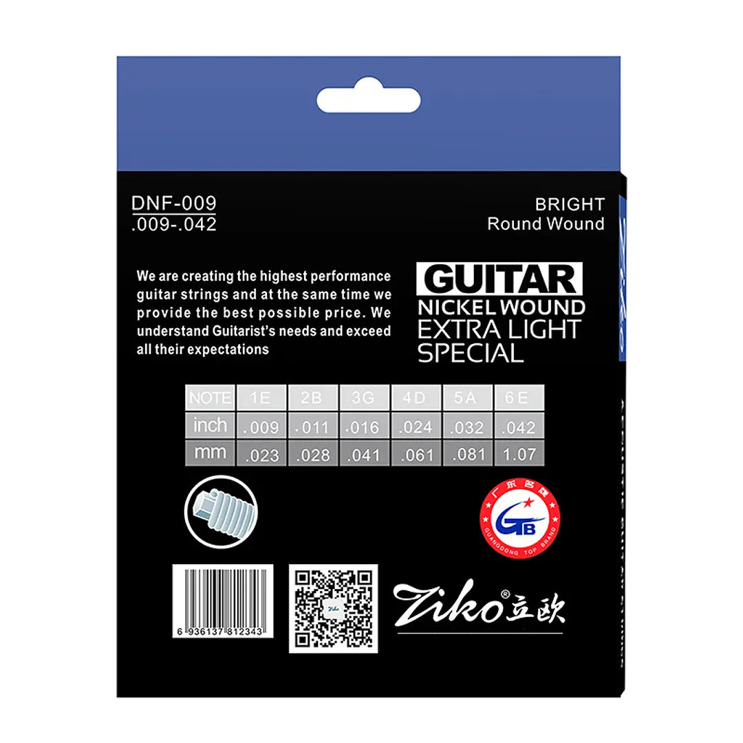 Cuerdas Guitarra Eléctrica Ziko .09 DNF-009