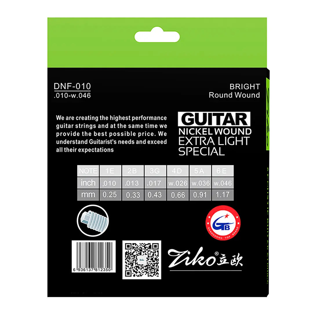 Cuerdas Guitarra Eléctrica Ziko .10 DNF-010