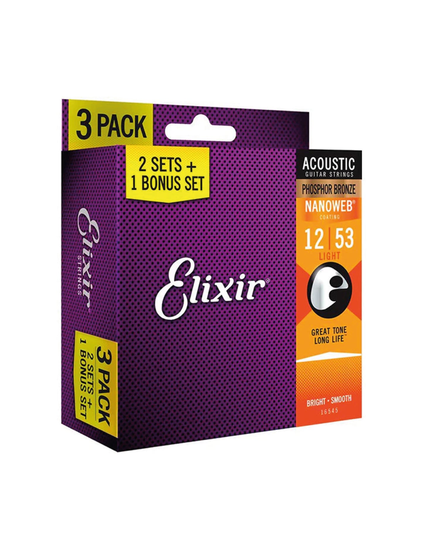 Cuerdas Guitarra acústica Elixir Nanoweb Phosphor Bronze 12/53 3-PACK