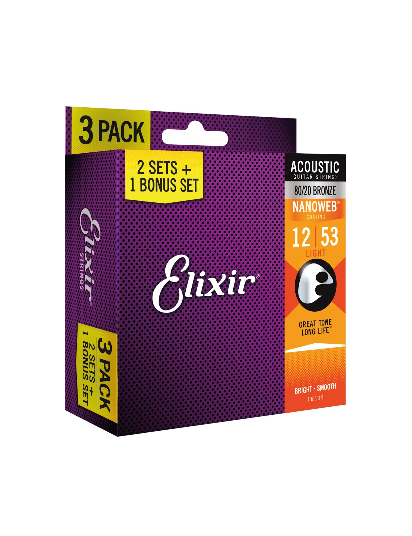 Cuerdas Guitarra acústica Elixir Nanoweb 80/20 Bronze 12/53 3-PACK