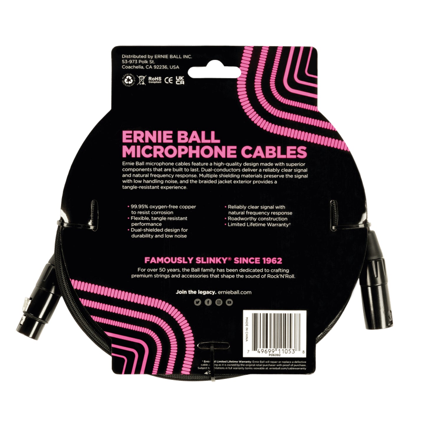 Cable de Micrófono Ernie Ball braided (Black) 6.10 metros 6392