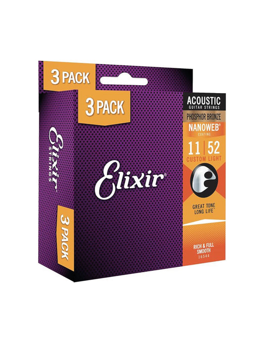Cuerdas Guitarra acústica Elixir Nanoweb Phosphor Bronze 11/52 3-PACK